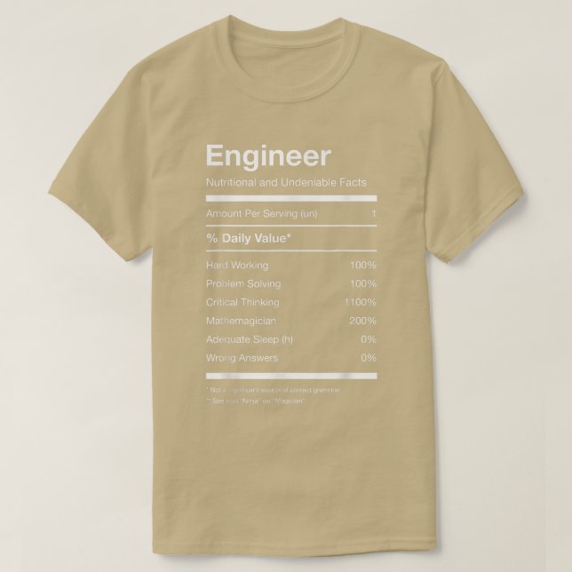 Ingenieur Ernährung Ernährung Fakten Funny T-Shirt (Design vorne)