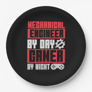 Ingenieur für Tag Gamer für Nacht Pappteller