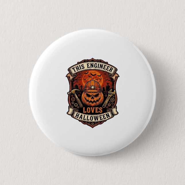 Ingenieur liebt Halloween-Kürbis-Schutzhelm-Hammer Button (Vorderseite)
