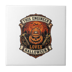 Ingenieur liebt Halloween-Kürbis-Schutzhelm-Hammer Fliese