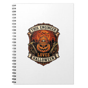 Ingenieur liebt Halloween-Kürbis-Schutzhelm-Hammer Notizblock