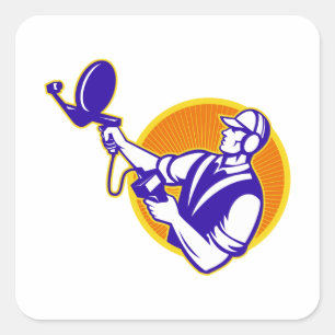 Ingenieur-Techniker mit Ultraschall-Sonar-Teller Quadratischer Aufkleber