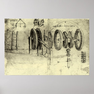 Ingenieurszeichnung eines Rades von Leonardo da Vi Poster