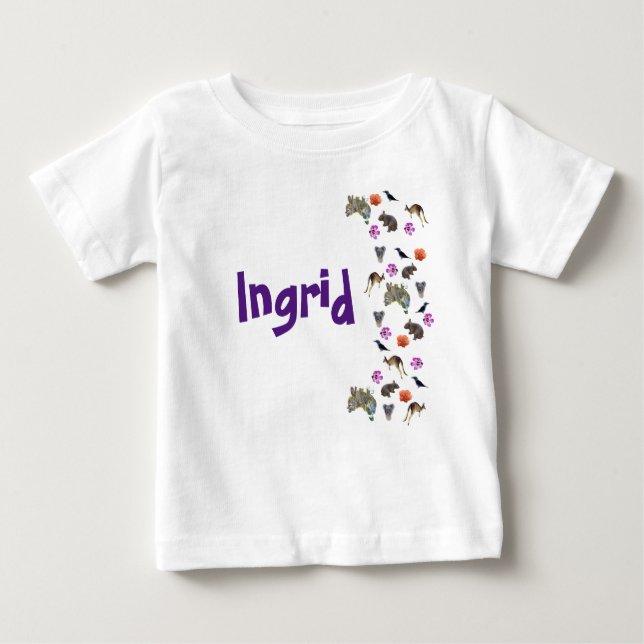 Ingrid, Name Logo mit australischer Wildnis, Baby T-shirt (Vorderseite)