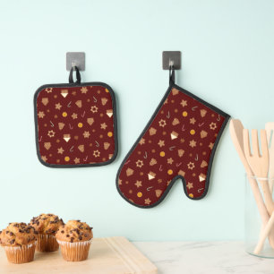 Ingwer Brot und Bonbons Ofenhandschuh & Topflappen-Set