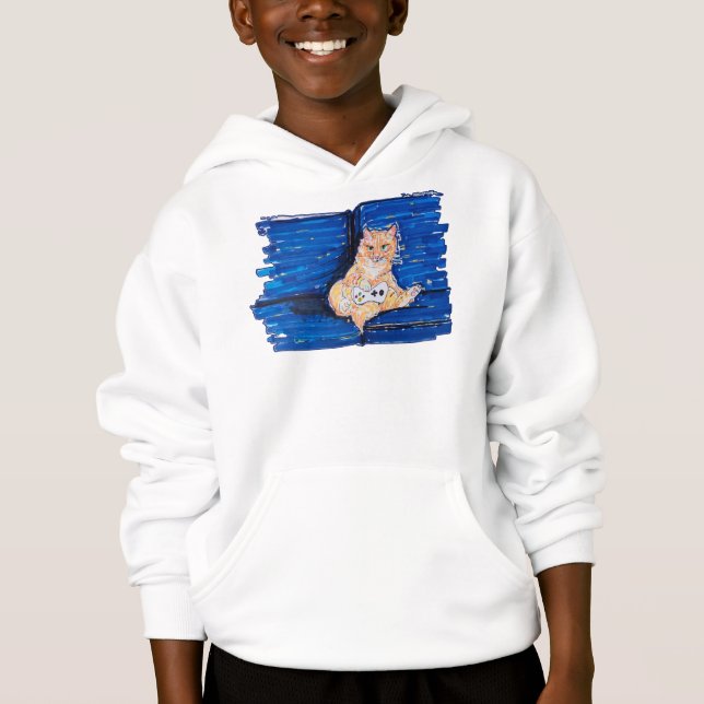 Ingwer-Gamer-Katze Hoodie (Vorderseite)