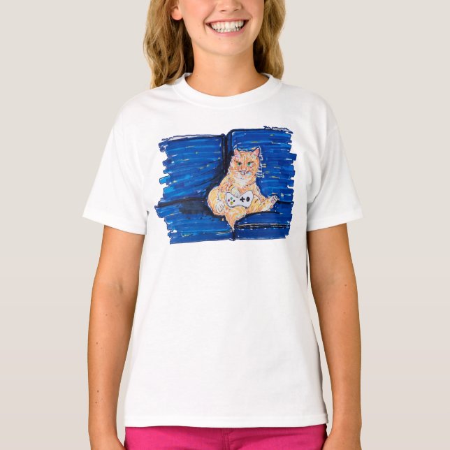 Ingwer Gamer Katze T-Shirt (Vorderseite)
