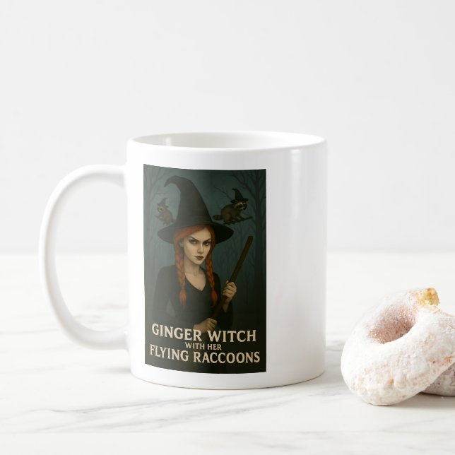 Ingwer mit ihren fliegenden Raccoons Kaffeetasse (Mit Donut)