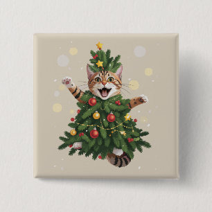 Ingwer Orange Katze Weihnachtsbaum Cute Xmas Button