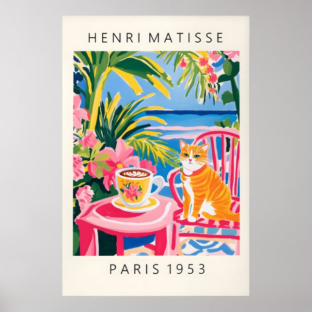 Ingwer-Tabby-Katze Kunstprint Matisse-Stil Kaffee Poster (Vorne)