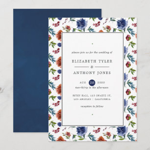 Ingwer und Marine Aquarell Blumen Hochzeit Einladung