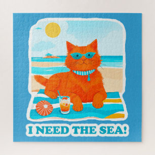Ingwerkatze am Strand Ich brauche das Meer Sommer Puzzle