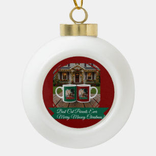 Ingwerkatze, Foto Text Anpassen ,Meowy Weihnachten Keramik Kugel-Ornament