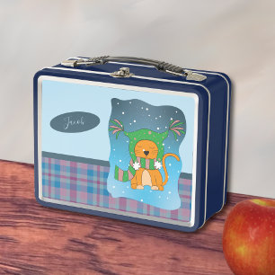 Ingwerkatze im Schnee Blaue Metall-Lunchbox Metall Brotdose