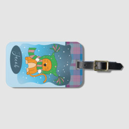Ingwerkatze im Schnee | Winter-Gepäckmarke Gepäckanhänger