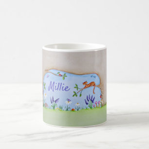 Ingwerkatze in einem Baum, Aquarellmalerei Kaffeetasse
