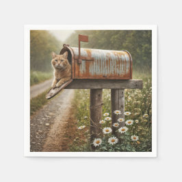 Ingwerkatze in einer Mailbox Serviette