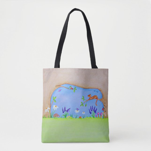 Ingwerkatze in einer Tasche mit Baumwasser (Vorderseite)