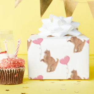 Ingwerkatze mit rosa Ballon Geschenkpapier