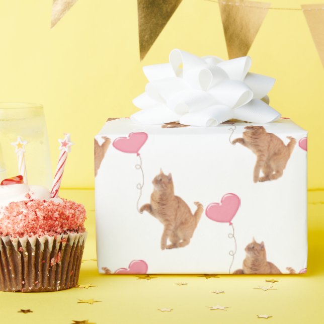 Ingwerkatze mit rosa Ballon Geschenkpapier (Geburtstagsparty)