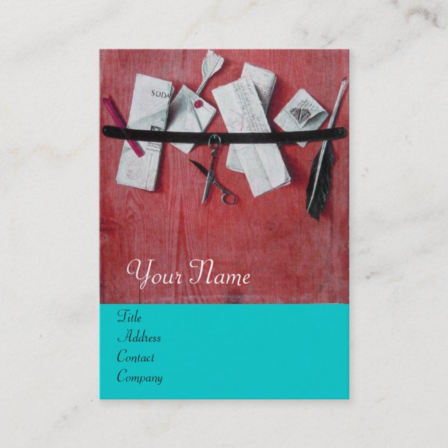 INHABER DES HOLZMONOGRAMM, blau-turquasrot Visitenkarte (Vorderseite)