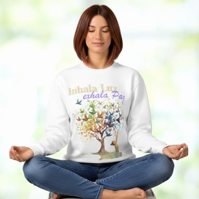 Inhala Luz, Exhala Paz - meditación, yoga Sweatshirt (Medita con sudadera confortable y cómoda. Ideal para Yoga, mediación, Reiki, inhala exhala)