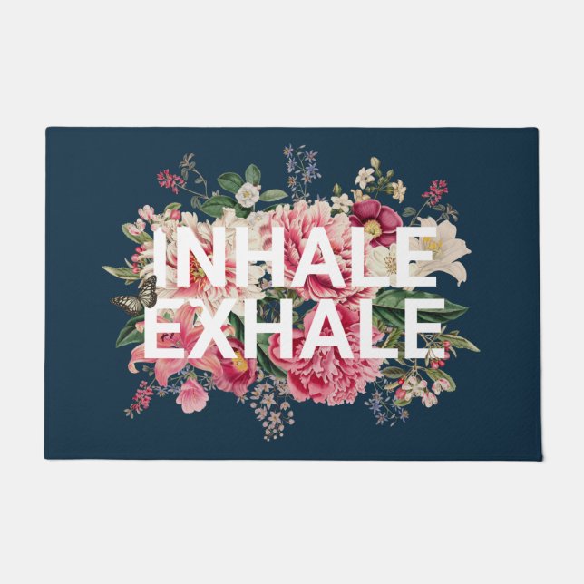 Inhalation Exhale Floral Typografie Yoga Fußmatte (Vorderseite)