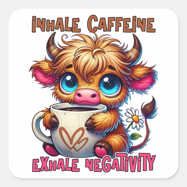 Inhale Caffeine Exhale Negativity  Quadratischer Aufkleber (Vorderseite)