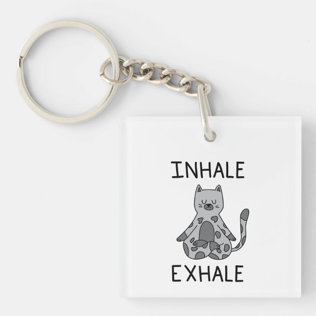Inhale Exhale Yoga Cat Schlüsselanhänger (Vorderseite)