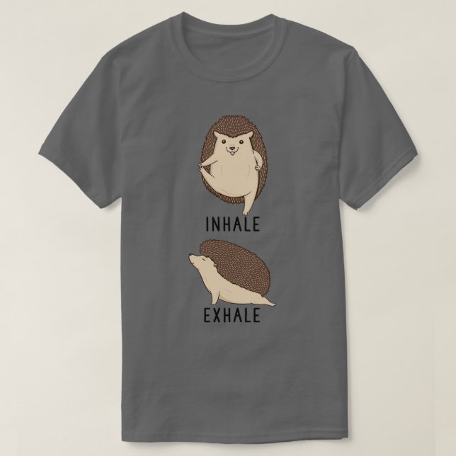 Inhalieren des Exhale-Igels Yoga T-Shirt (Design vorne)