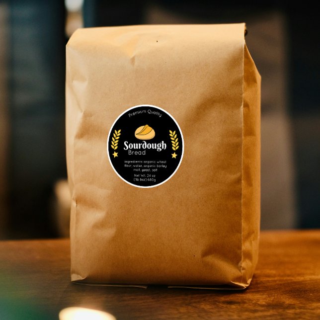 Inhaltsstoffe von Rohbrot Minimalistisch Runder Aufkleber (Sourdough Bread Ingredients Black Minimalist Classic Round Sticker)