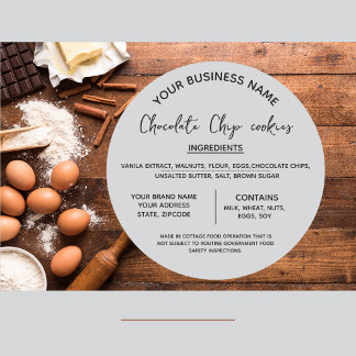 Inhaltsstoffe von Schokolade-Cookies: Unternehmen Runder Aufkleber