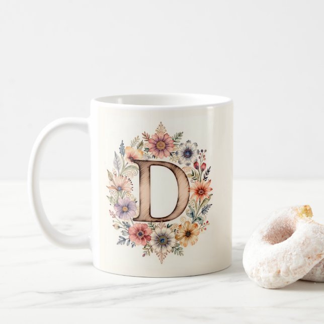 Inital D Flower Boho Blumen-Tasse  Kaffeetasse (Mit Donut)