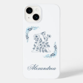 Initial "A" Blue Monogram Calm Floral Case-Mate iPhone 14 Hülle