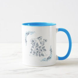 Initial "A" Blue Monogram Calm Floral Coffee Tasse