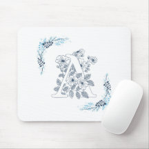 Initial "A" Blue Monogram Calm Floral