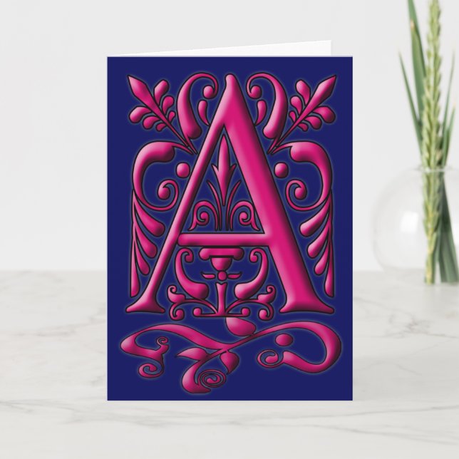Initial A Fuschia Navy Monogram Card (Vorderseite)