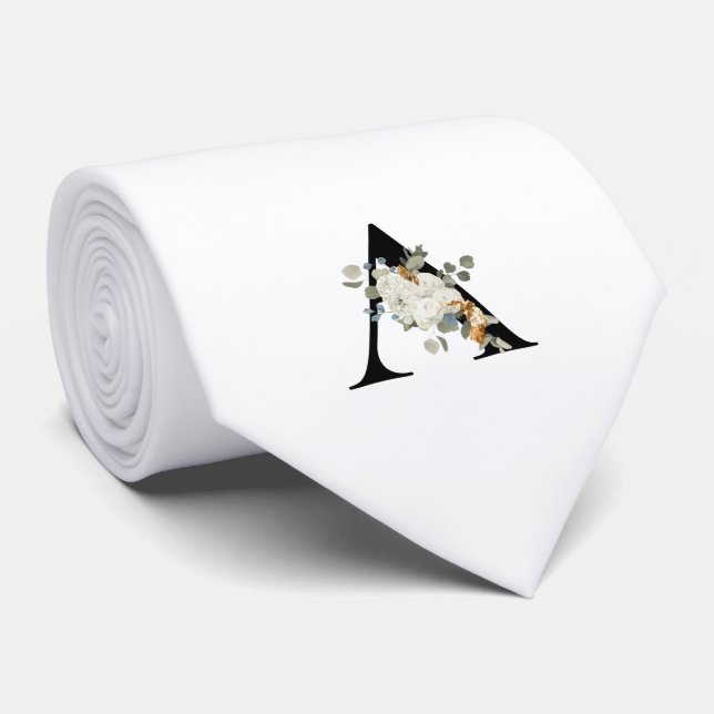 Initial A mit weißen Blume der Klasse Monogramm Krawatte (Gerollt)