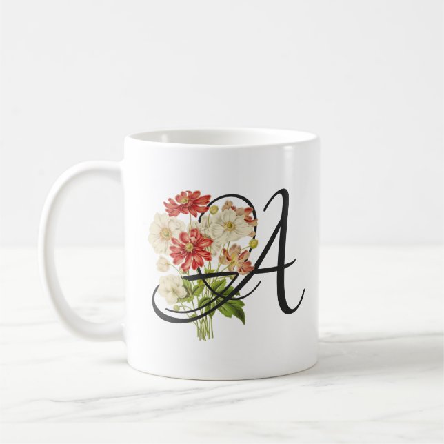 Initial A, Vintag Anemones Kaffeemaschine Tasse (Links)