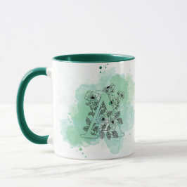Initial A Watercolor Monogram Green Botanical Tasse