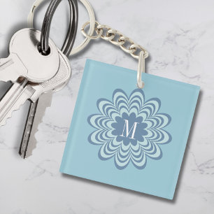 Initial abstrakt Blue Blume Custom Monogram Schlüsselanhänger