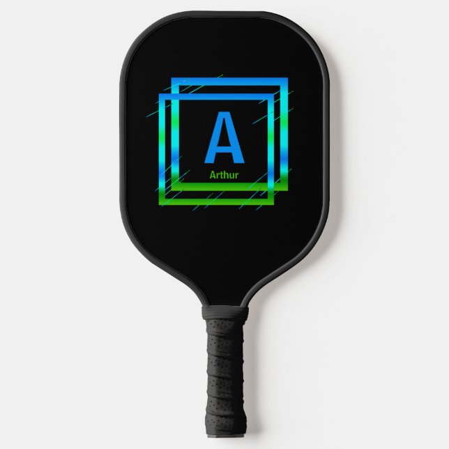 Initial ändern Blau grüne Quadrate schwarz hinzufü Pickleball Schläger (Vorderseite)