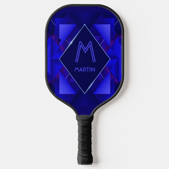 Initial ändern, Geometrisches Blau hinzufügen Pickleball Schläger (Vorderseite)
