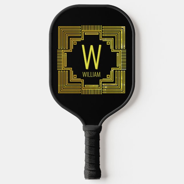 Initial ändern, Goldene geometrische Zeilen hinzuf Pickleball Schläger (Vorderseite)