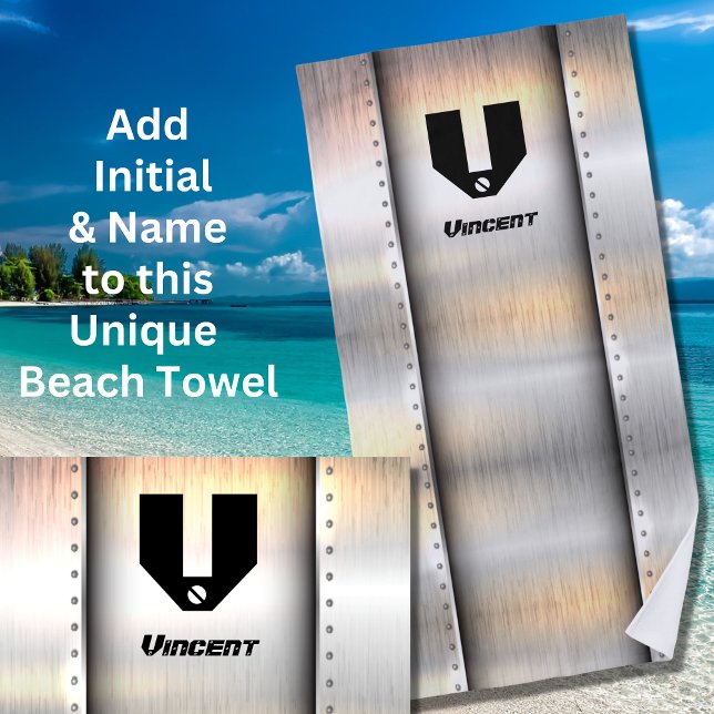 Initial ändern, Name hinzufügen, Silbermetallstrei Strandtuch (Von Creator hochgeladen)