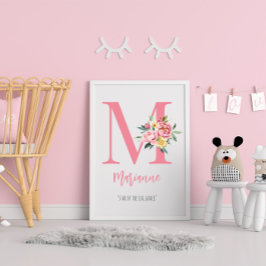 Initial anpassbare Rosa-Blütenmonogramm Poster
