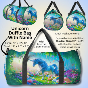 Initial, Aqua Blue Unicorn auf Grün hinzufügen Duffle Bag