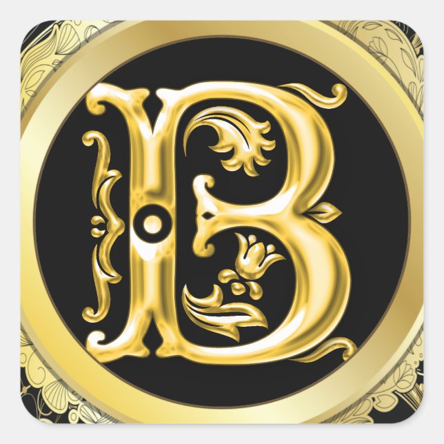 Initial-B-Aufkleber in Gold Quadratischer Aufkleber (Vorderseite)