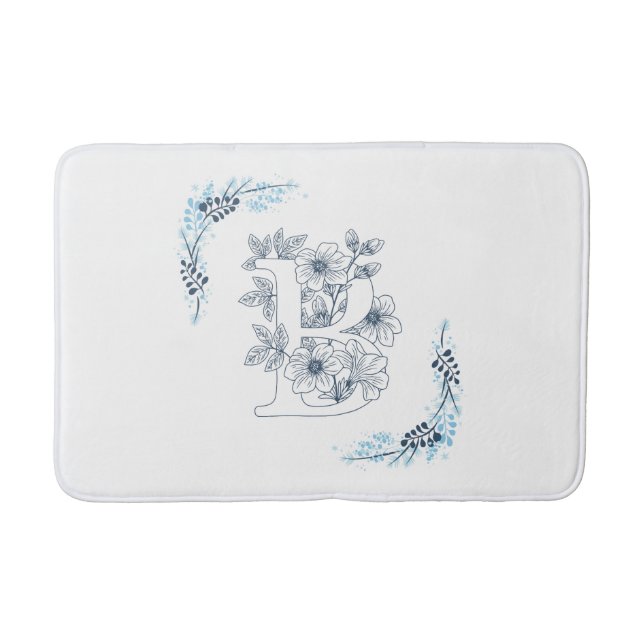 Initial "B" Blue Monogram Calm Floral Badematte (Vorderseite)