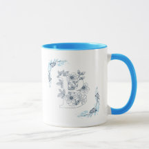 Initial "B" Blue Monogram Calm Floral Coffee